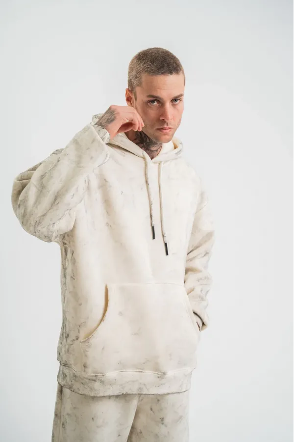 ERKEK Double Oversize Kapşonlu Yıkamalı SweatShirt - Krem