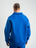 Erkek Patlı Yaka Üç İplik Pamuklu Sweatshirt Double Oversize Rahat Kalıp Günlük Kullanım - Mavi
