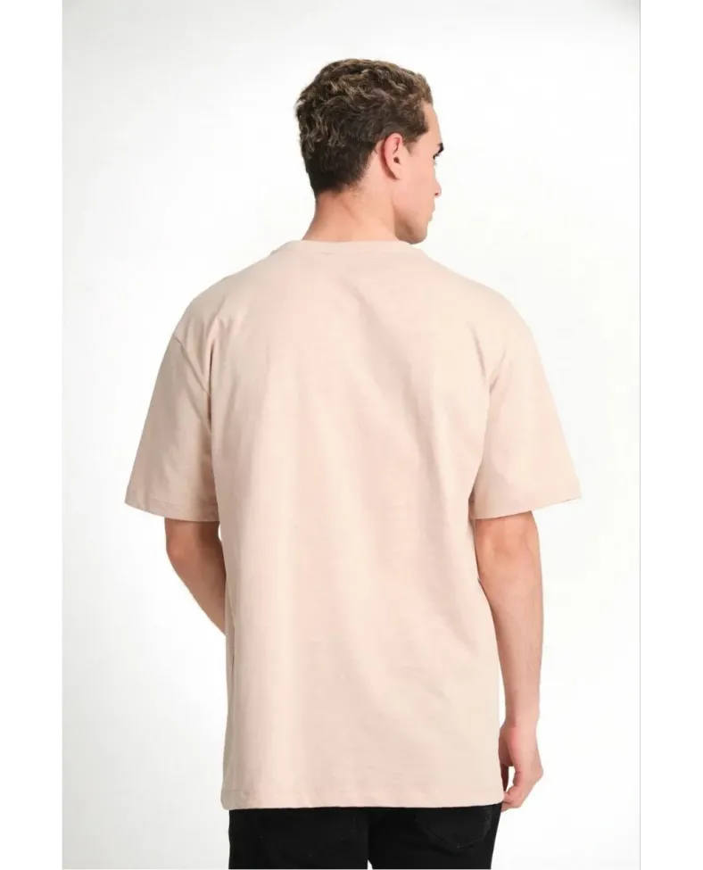 ERKEK Düz Biskilet Yaka Oversize T-shirt - Bej