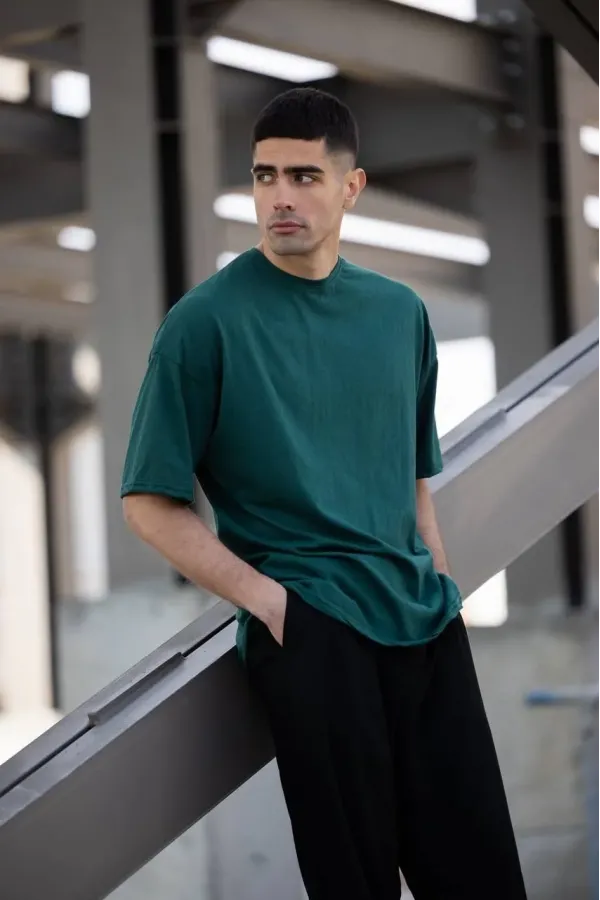 Erkek Düz T-Shirt Kısa Kol Bisiklet Yaka Regular Fit Rahat Kalıp Günlük Tişört - Haki