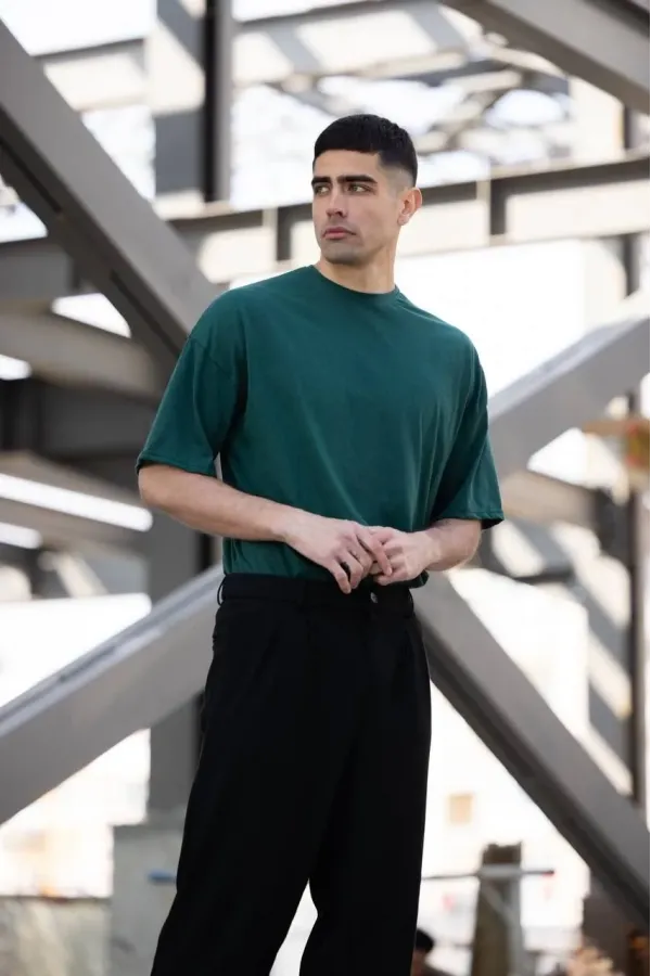 Erkek Düz T-Shirt Kısa Kol Bisiklet Yaka Regular Fit Rahat Kalıp Günlük Tişört - Haki