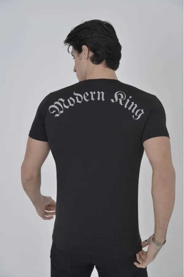 Erkek Göğüs File Aksesuarlı T-shirt - Siyah