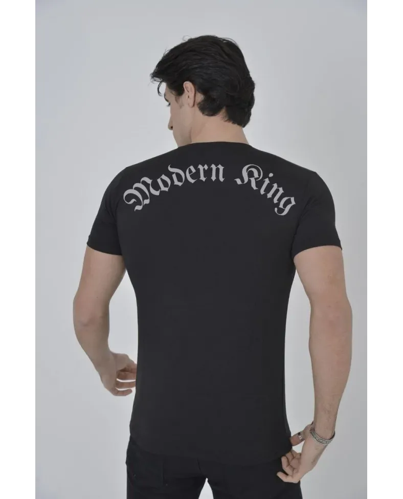 Erkek Göğüs File Aksesuarlı T-shirt - Siyah