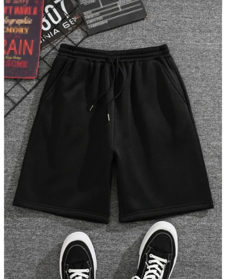 Unisex İki İplik Düz Oversize Şort - Siyah