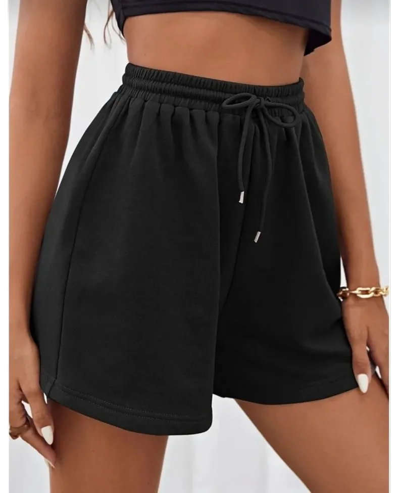 Unisex İki İplik Düz Oversize Şort - Siyah