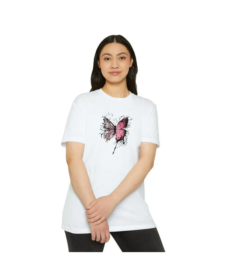 Kadın Bisiklet Yaka kelebek Baskılı T-Shirt - Beyaz