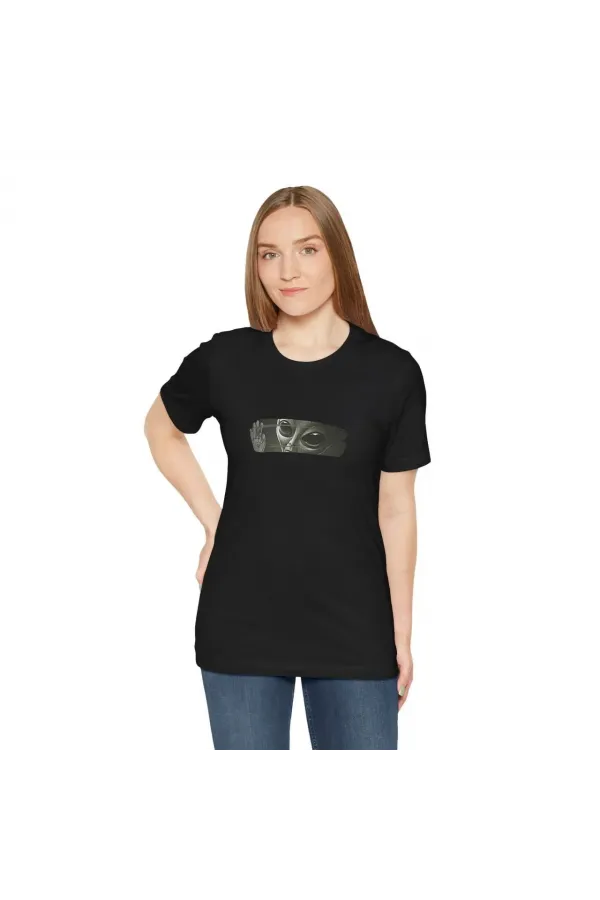 Kadın Bisiklet Yaka Baskılı T-Shirt - Siyah