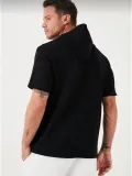 Erkek  Kapşonlu Kısa Kol Düz Oversize T-shirt - Siyah