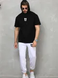 Unisex Kapşonlu Oversize T-Shirt Takım - Siyah