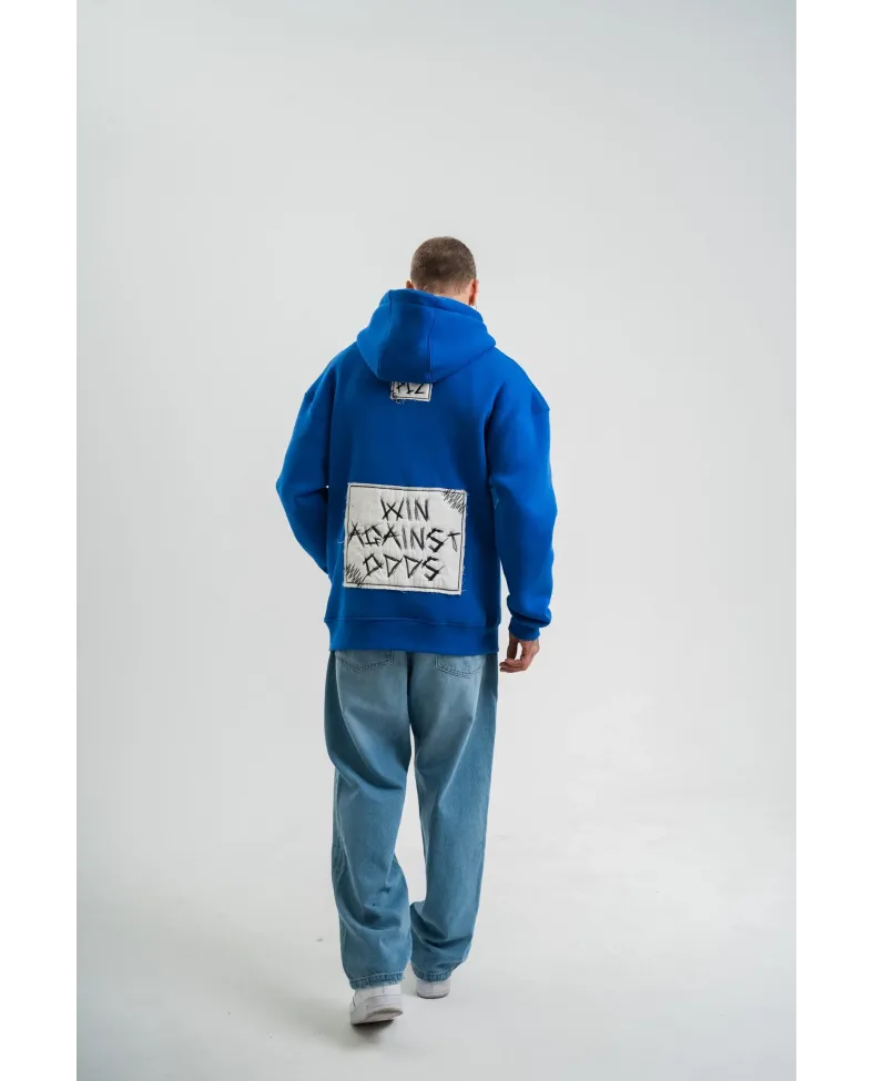 ERKEK Kapşonlu Uzun Kol Patchli Nakışlı SweatShirt - Mavi