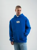 ERKEK Kapşonlu Uzun Kol Patchli Nakışlı SweatShirt - Mavi