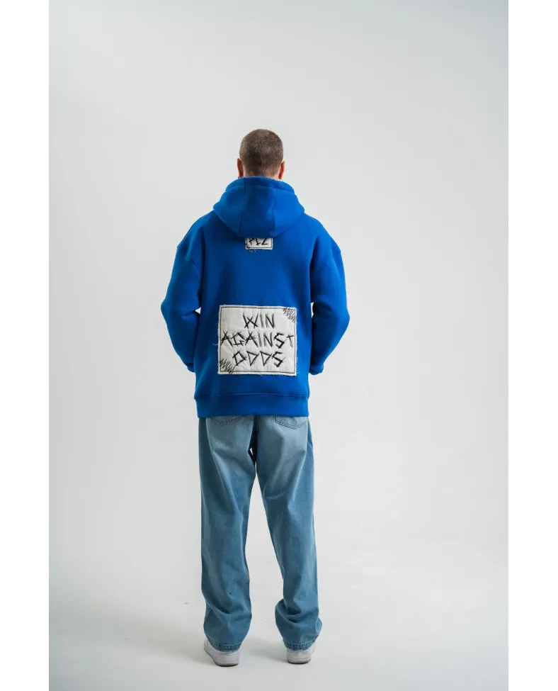 ERKEK Kapşonlu Uzun Kol Patchli Nakışlı SweatShirt - Mavi