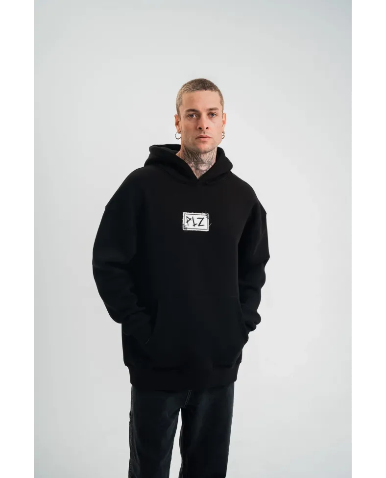 ERKEK 3 İplik Pamuklu Kapüşonlu Patchli Nakışlı Hoodie SweatShirt - Siyah