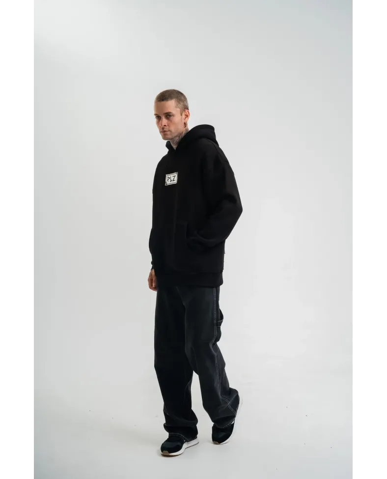 ERKEK 3 İplik Pamuklu Kapüşonlu Patchli Nakışlı Hoodie SweatShirt - Siyah