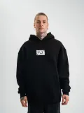 ERKEK 3 İplik Pamuklu Kapüşonlu Patchli Nakışlı Hoodie SweatShirt - Siyah