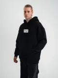 ERKEK 3 İplik Pamuklu Kapüşonlu Patchli Nakışlı Hoodie SweatShirt - Siyah