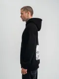 ERKEK 3 İplik Pamuklu Kapüşonlu Patchli Nakışlı Hoodie SweatShirt - Siyah