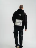ERKEK 3 İplik Pamuklu Kapüşonlu Patchli Nakışlı Hoodie SweatShirt - Siyah