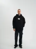 ERKEK 3 İplik Pamuklu Kapüşonlu Patchli Nakışlı Hoodie SweatShirt - Siyah