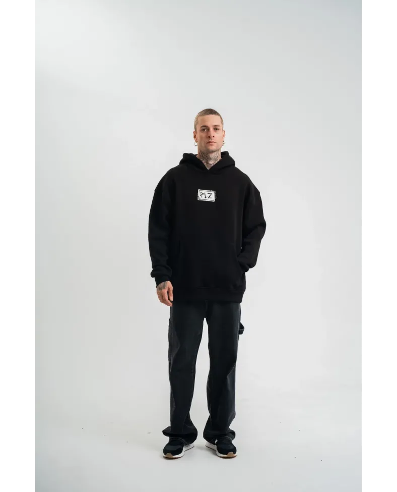 ERKEK 3 İplik Pamuklu Kapüşonlu Patchli Nakışlı Hoodie SweatShirt - Siyah
