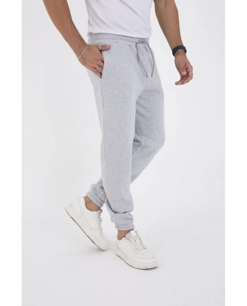 ERKEK Kışlık Üç İplik Lastikli Eşofman Pantolon - Gri