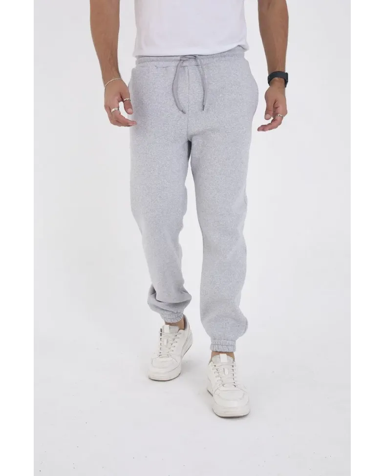 ERKEK Kışlık Üç İplik Lastikli Eşofman Pantolon - Gri