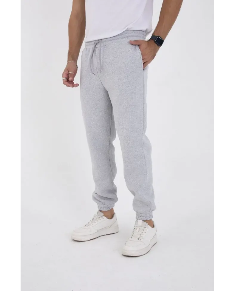 ERKEK Kışlık Üç İplik Lastikli Eşofman Pantolon - Gri