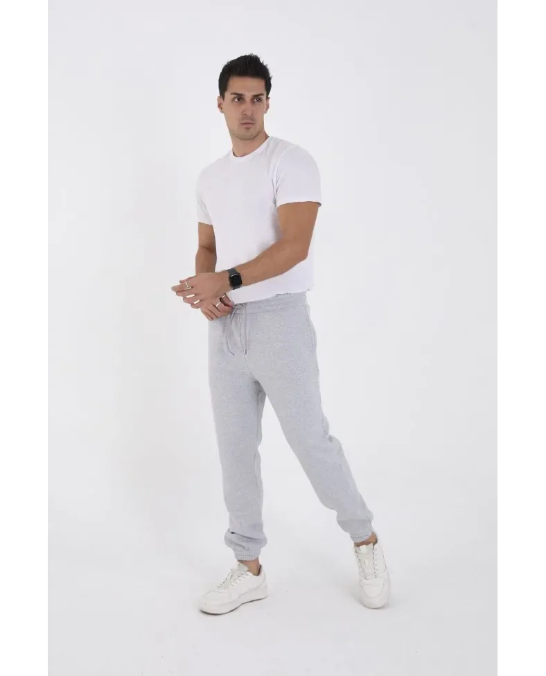 ERKEK Kışlık Üç İplik Lastikli Eşofman Pantolon - Gri