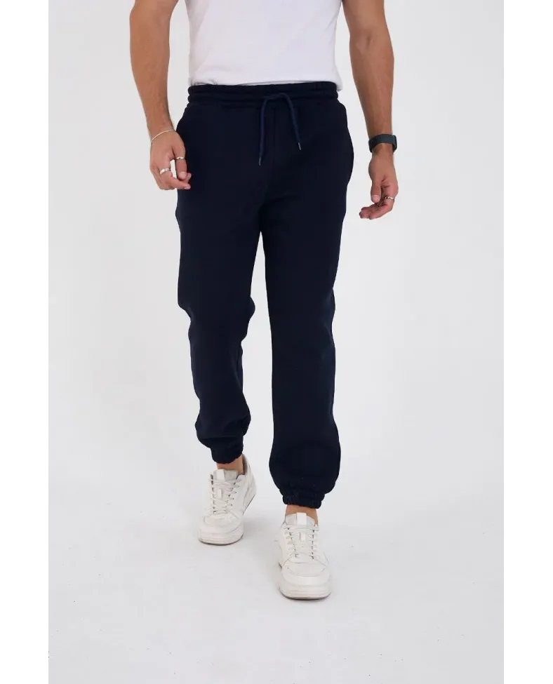 ERKEK Kışlık Üç İplik Lastikli Eşofman Pantolon - Lacivert