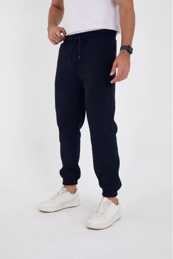 ERKEK Kışlık Üç İplik Lastikli Eşofman Pantolon - Lacivert