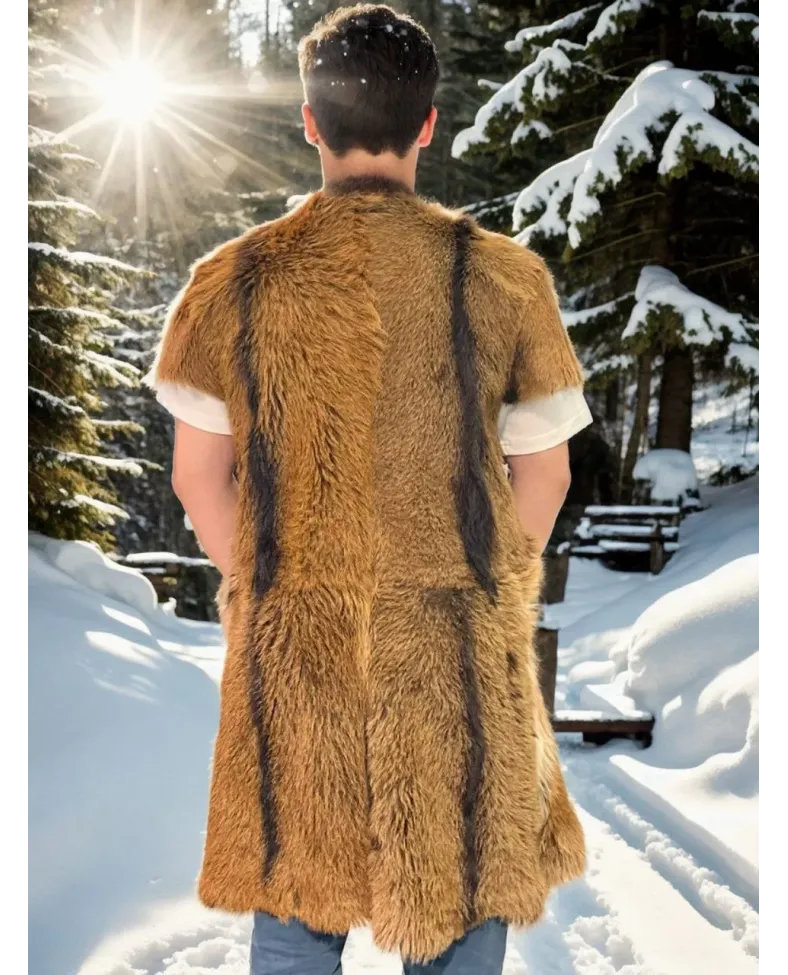 ERKEK orginal deri Kolsuz Uzun Yelek - Kahve