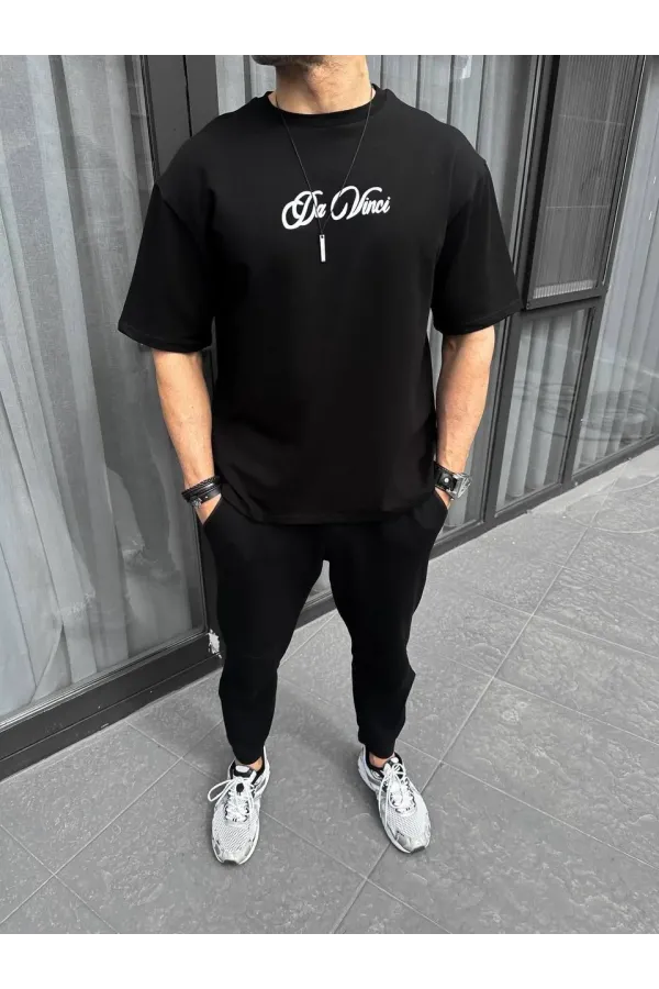 ERKEK Baskılı Oversize T-Shirt - Siyah