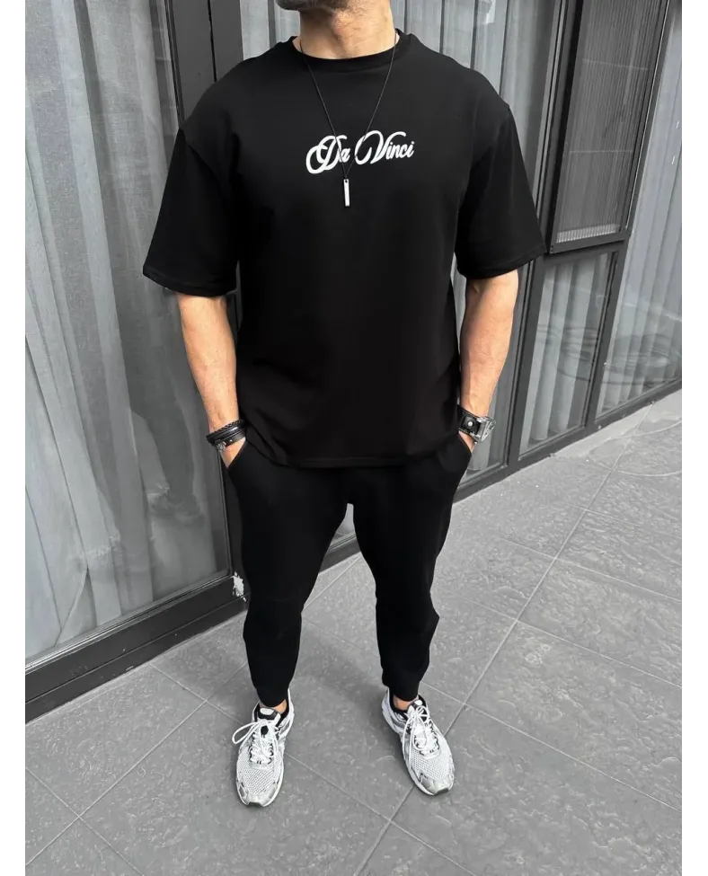 ERKEK Baskılı Oversize T-Shirt - Siyah