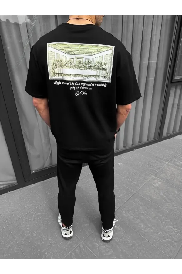 ERKEK Baskılı Oversize T-Shirt - Siyah