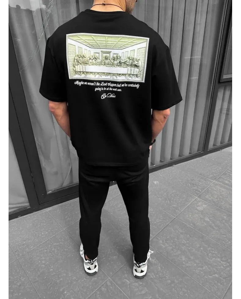ERKEK Baskılı Oversize T-Shirt - Siyah