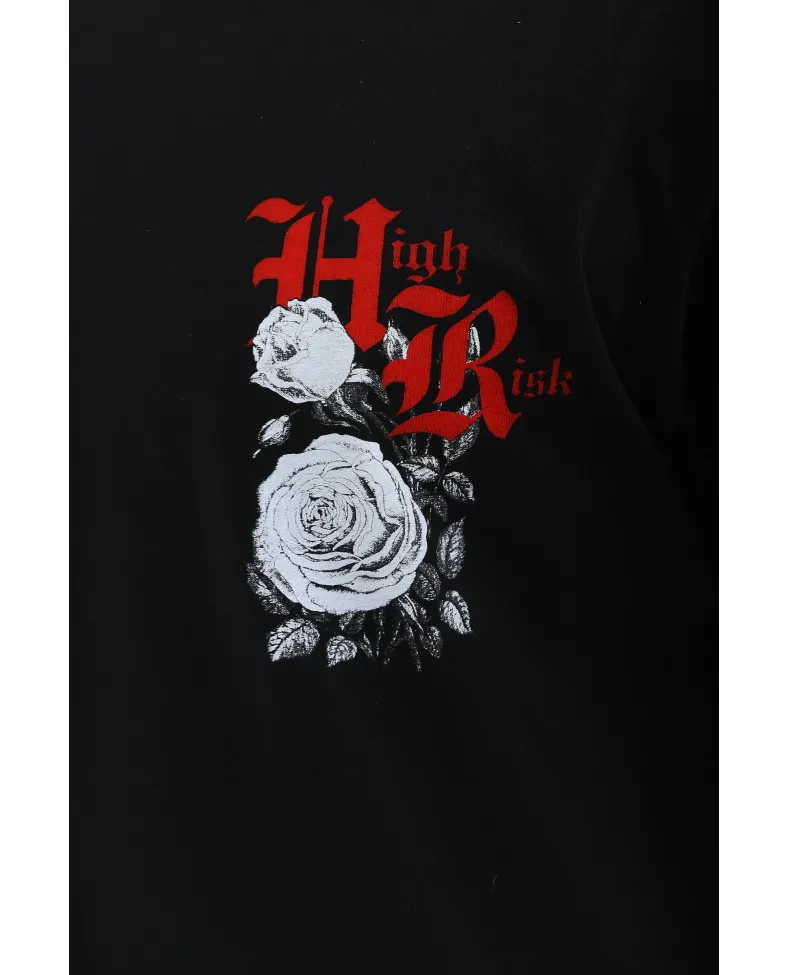 ERKEK Oversize Baskılı Bisiklet Yaka T-Shirt - Siyah