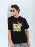 ERKEK Oversize Baskılı Bisiklet Yaka T-Shirt - Siyah