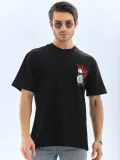 ERKEK Oversize Baskılı Bisiklet Yaka T-Shirt - Siyah