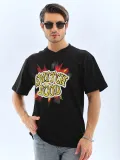 ERKEK Oversize Baskılı Bisiklet Yaka T-Shirt - Siyah