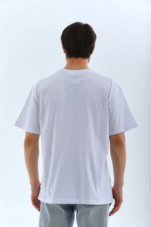 ERKEK Oversize Düz Bisiklet Yaka T-Shirt - Beyaz