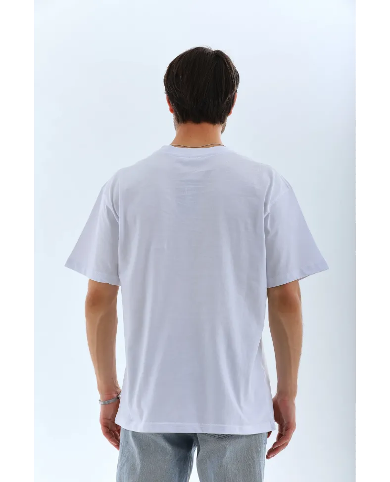 ERKEK Oversize Düz Bisiklet Yaka T-Shirt - Beyaz