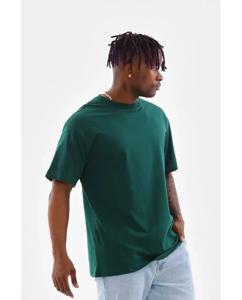 erkek  Düz Bisiklet Yaka T-Shirt - Koyu Yeşili