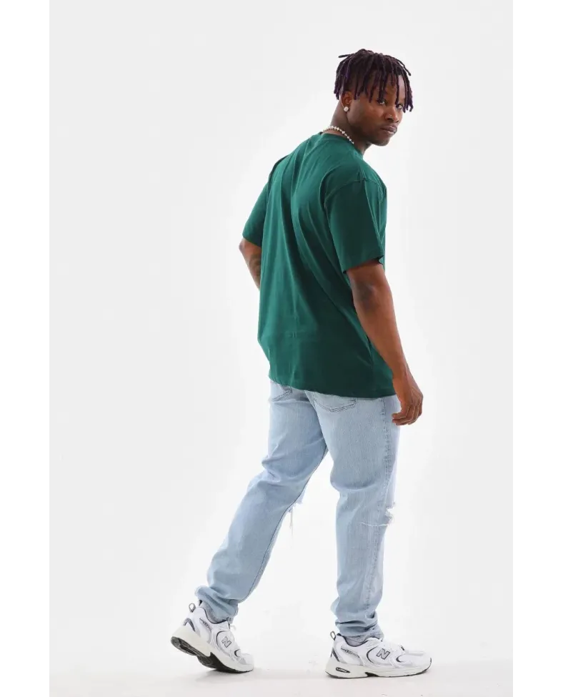 erkek  Düz Bisiklet Yaka T-Shirt - Koyu Yeşili