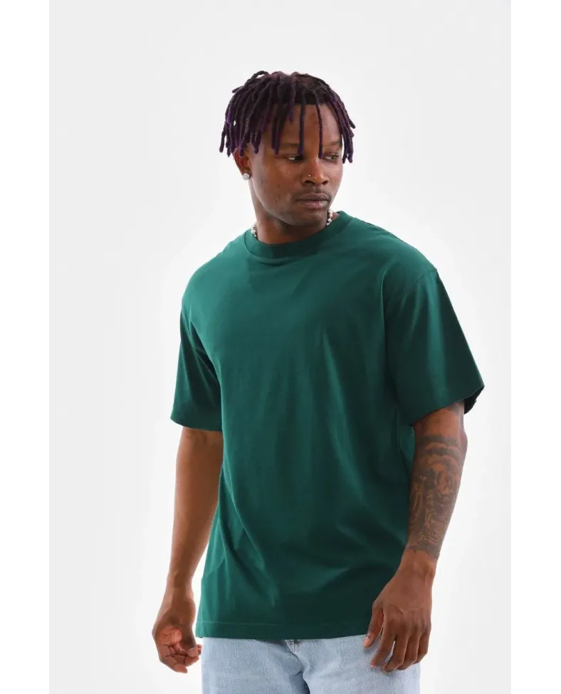 erkek  Düz Bisiklet Yaka T-Shirt - Koyu Yeşili