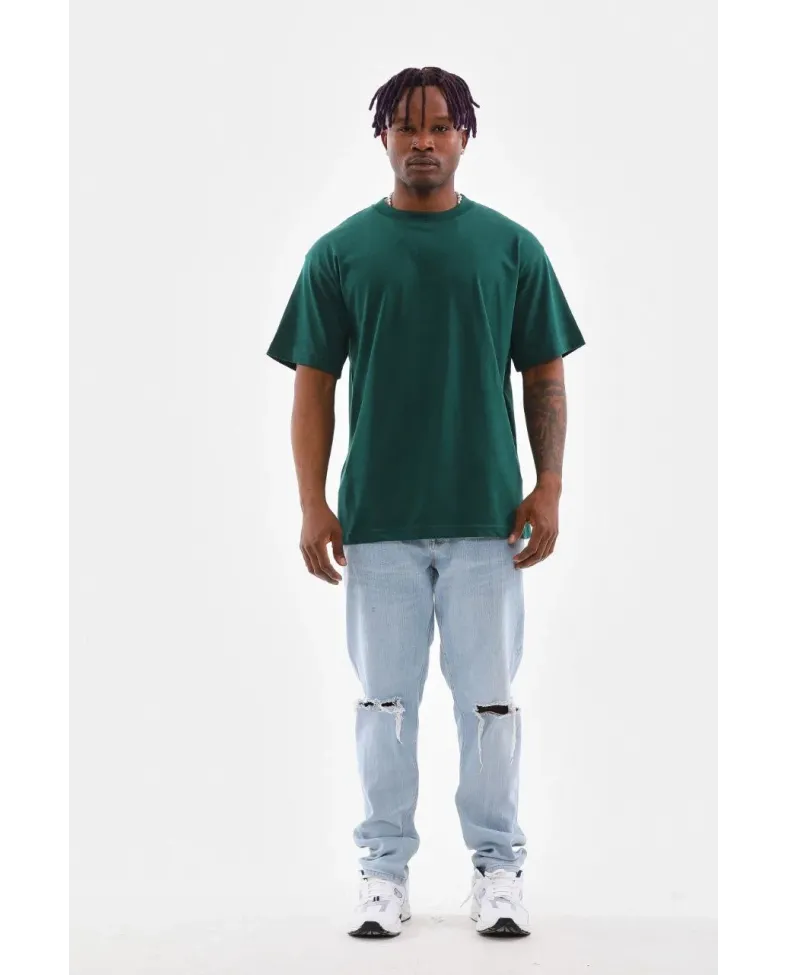 erkek  Düz Bisiklet Yaka T-Shirt - Koyu Yeşili