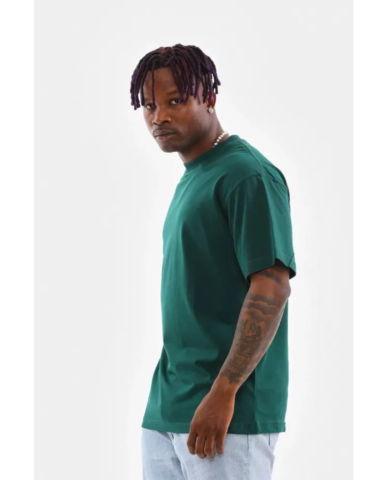 erkek  Düz Bisiklet Yaka T-Shirt - Koyu Yeşili