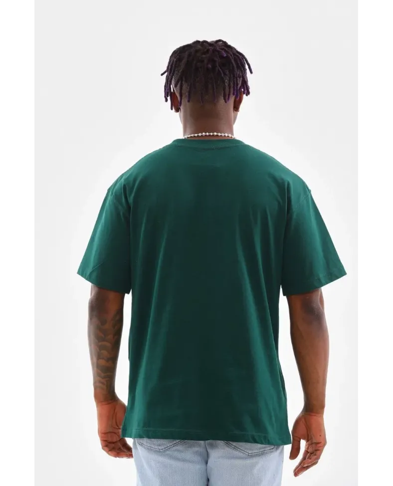 erkek  Düz Bisiklet Yaka T-Shirt - Koyu Yeşili