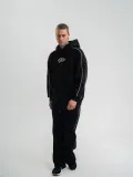 Uzun Kol Kapşonlu Ara Biyeli Baggy Eşofman Takım - Siyah