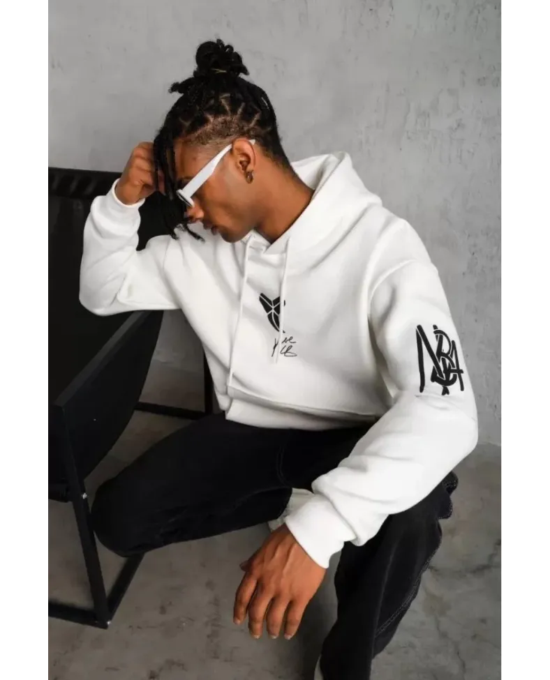 ERKEK Sırt Baskılı Kapüşonlu Üç İplik Oversize Sweatshirt - Beyaz