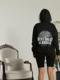 Kadın Sırt Baskılı Kapüşonlu Üç İplik Oversize Sweatshirt - Siyah